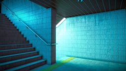 Subway Stairs lights, shadow, floor, broken, ground, detailed, night, wet, rain, subway, camera, realistic, cinematic, wetland, stair, staircase, 3dsmax, blender