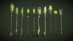 Fantasy Staffs Pack02 set, staff, spirit, obj, game-ready, middle-age, fbx-mesh, fantasy, mgica