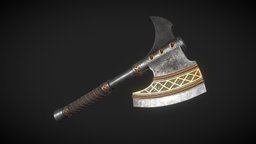 Fantasy Axe 02A dwarf, unreal, ax, battle, don, hatchet, tomahawk, two-handed, bladed, falcone, donfalcone, unity, blender, axe, sword, fantasy, blade