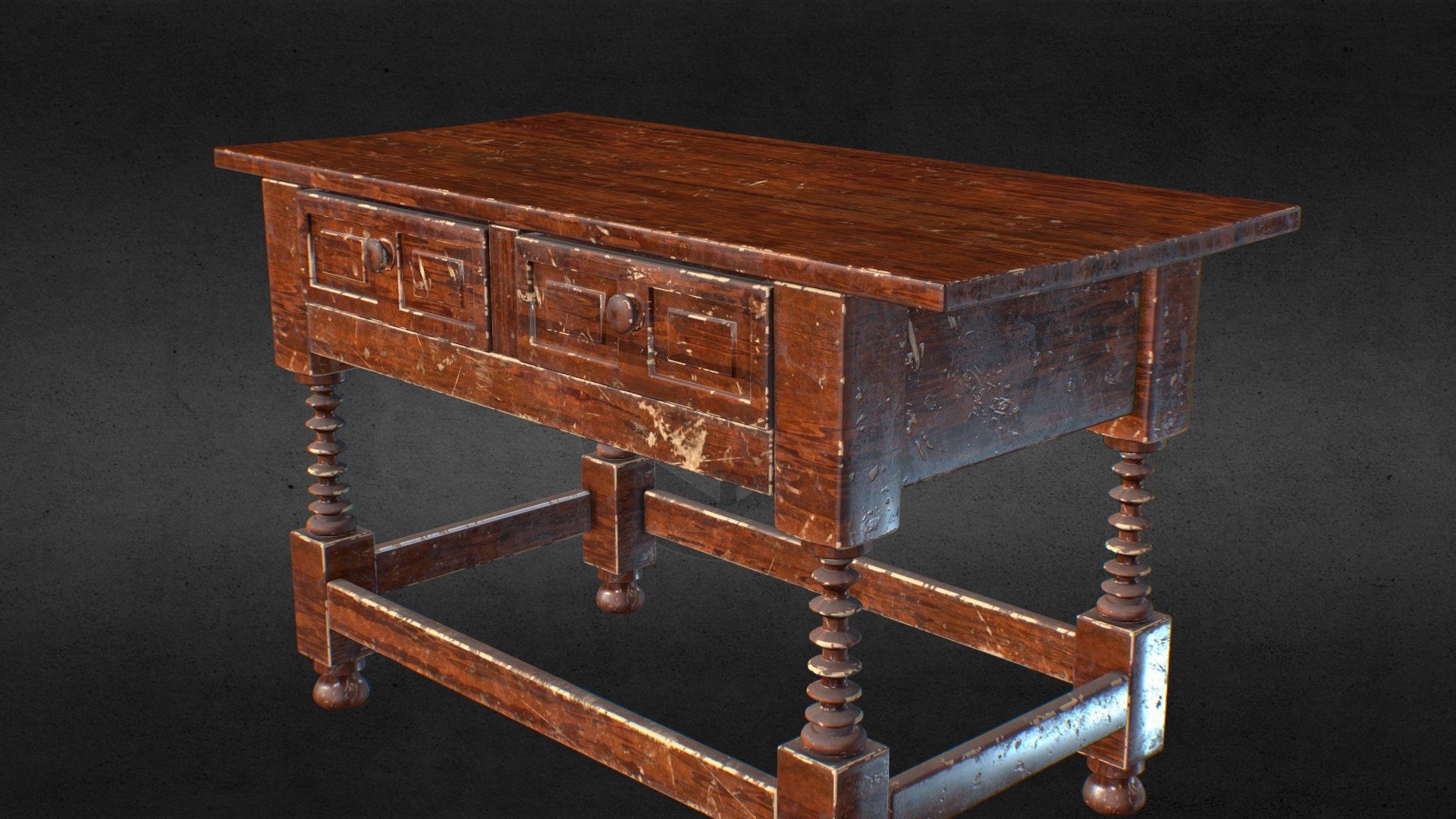 This desk was cleaned up a little, but whoever had it last hadn't taken too good care of it. Regardless, it looks functional, and someone just left it on the sidewalk, so why not take it? It's probably not holding an evil tortured spirit. A desk is such a silly thing to haunt 3d model