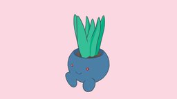 oddish aloe planter fanart, grass, cute, plants, chibi, pokemon, happy, cartoony, aloe, oddish, handpainted, blender