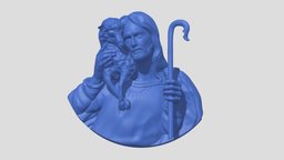 Jesus The Good Shepherd Pendant 3D Print jewellery, portrait, jewelry, pendant, god, medallion, christ, jesus, relief, shepherd, sculptures, religious, art, sculpture