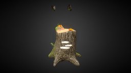 Forest Stump insect, forest, plants, log, bug, butterfly, stump, wood, fantasy