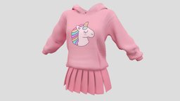 Womens Hoody With Pleaded Skirt mini, top, with, skirt, dress, sweater, womens, outfit, hoody, pleaded