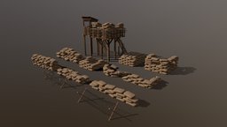 Sandbags tower, watchtower, towerdefense, fps, sandbags, wire, sandbag, defence, barbedwire, pbr