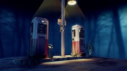 Gas station lamp, props, old, streetlamp, forgotten, brocken, gas-station, baked-lighting, baked-textures, ganister, prop-asset-game, substancepainter, low-poly, 3dsmax, lowpoly, gameasset, old-gas-pump