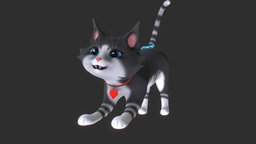 Playful Cat sculpt, cat, cute, white, pet, animals, paint, mammal, gray, pets, static, cartoon, creature, animal