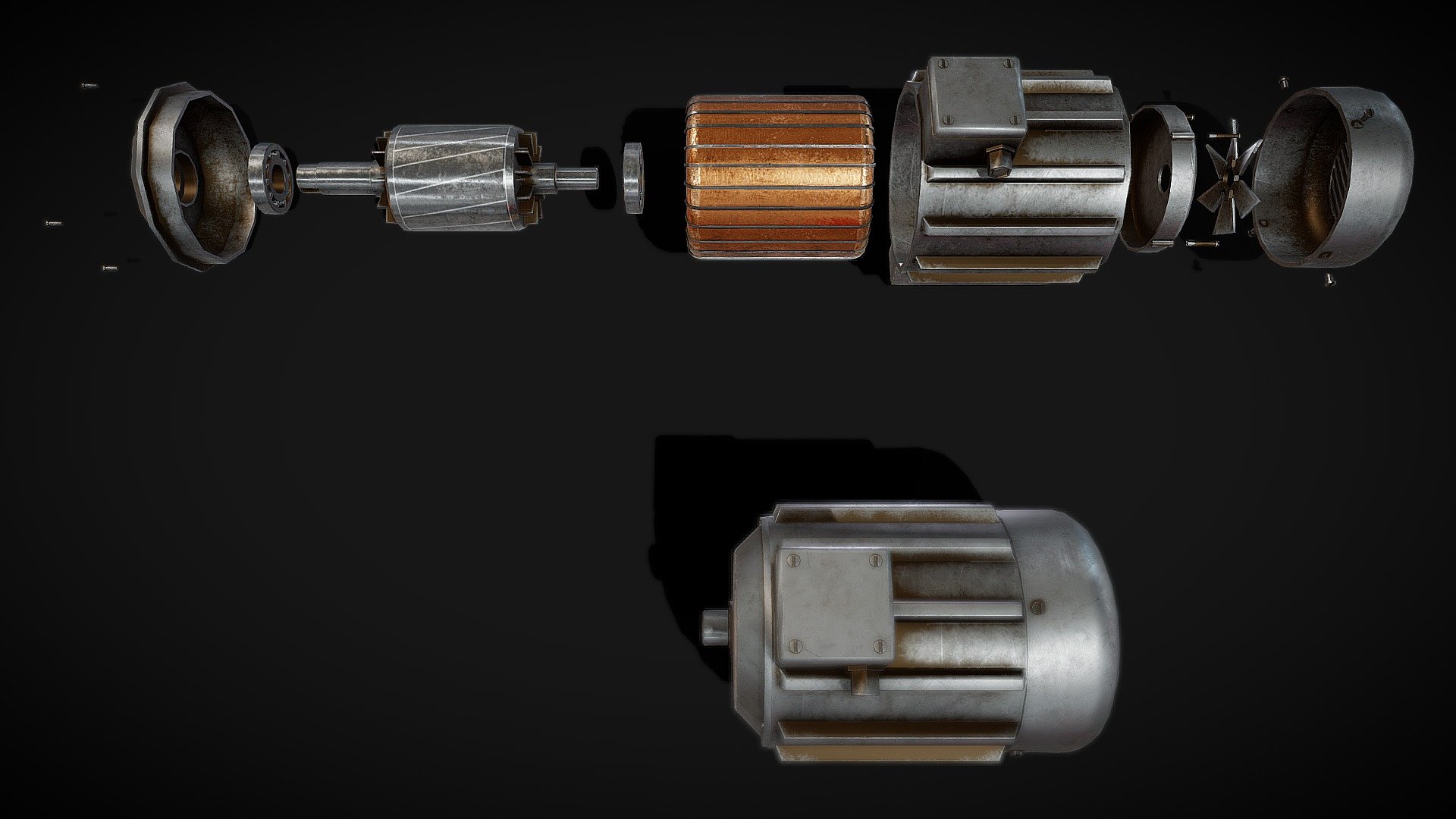 Realistic electric Motor with all inner parts.
1 Bearing (2)
2 Copper_wire
3 Fan
4 Fan_cover
5 Non_Drive_End_Shield
6 Drive_End_Shield
7 Stator
8 Rotor
Please don't forget to rate it. If you buy it.
Thanks :) - Electric Motor (super realistic) - Buy Royalty Free 3D model by Deepak_Sharma 3d model