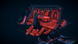 Ill-fated Cabin tentacle, captain, stylised, kraken, gallion, ship, pirate, dintober