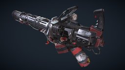 Minigun meets Flamethrower punk, minigun, flamethrower, gatling, collection, fuel, metal, fire, tank, hideout, meter, mercinary, howestdae, substancepainter, weapon, pbr, sci-fi, gun