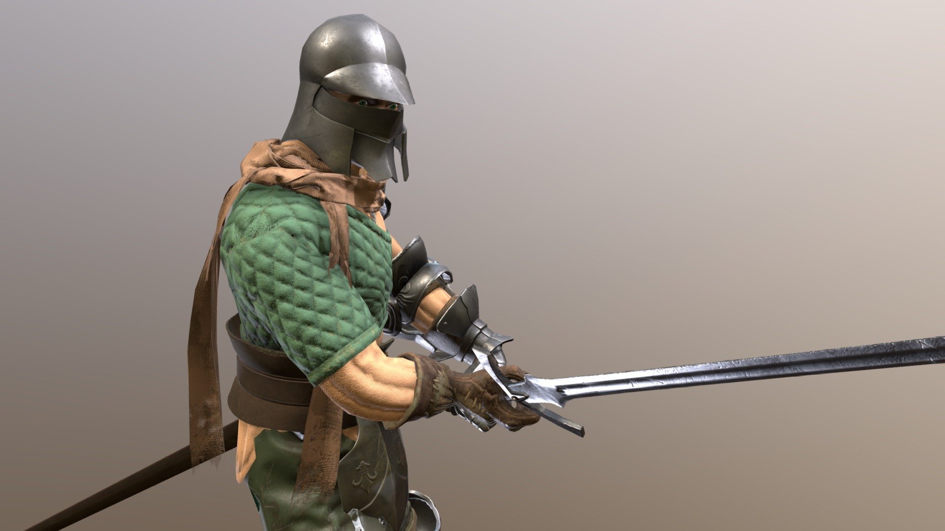 Custom low poly character made from scratch for a fantasy scene. Influences taken from fantasy art from the 80's-90s. Tried to keep the outfit rooted in reality while still being purely fantastical. High poly model sculpted in Marvelous Designer and Z-brush, texturing in Substance 3D painter. Rigging and anmimation were done in Maya using Advanced Skeleton, with a Motion Capture base taken using Plask. Tried to keep it as low poly as humanly possible while still making the details stand out. I think maybe I was a bit too conservative in places, but I'm happy with the overall result 3d model