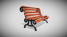 Street bench wooden, bench, garden, park, town, old, iron, yard, substancepainter, substance, cartoon, city, wood, stylized, street, steel