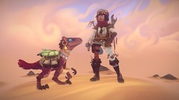 Desert Adventurer egypt, desert, raptor, adventure, backpack, stones, items, atmospheric, character, handpainted, axe, animation, stylized, dinosaur, adventurekitchallenge