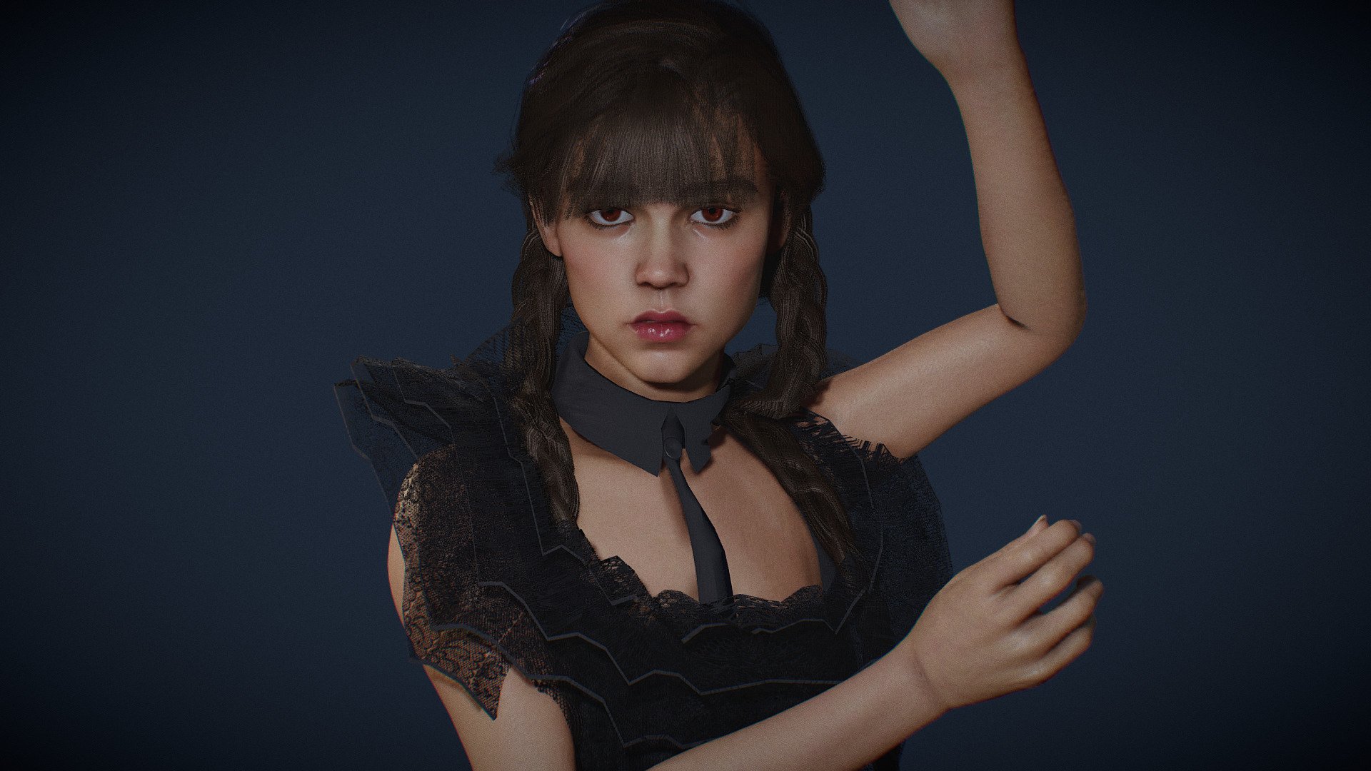 Press Play!

* PLEASE DOWNLOAD THE RAR INSIDE THE ADDITIONAL FILES!!!
Wednesday Addams, Jenna Ortega Black Dress from the dance scene. Model in Blender file. Fully rigged. SSS subsurface scattering. mixamo bone names for animation. 



Includes 10 different poses. Shaders inside the additional RAR file.



Exporting the FBX for mixamo: 




Transform tab: check &ldquo;apply transform