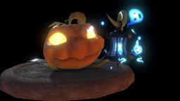 Pumpkit prop, gamedev, jackolantern, gameassets, substancepainter2, pbr-texturing, maya, character, handpainted, photoshop, lowpoly, halloween, pumpkin