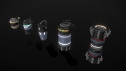 Scifi Hand Grenades rifle, grenade, assault, fps, shooter, frag, pistol, smoke, game-ready, pbs, msgdi, weapon, pbr, lowpoly, scifi, gun, hand, noai