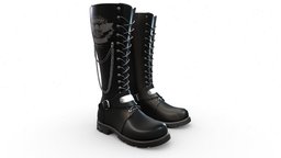 Chains Decorated Black Punk Boots steampunk, leather, flat, punk, motorbike, up, biker, boots, rider, decorated, lace, chains, motocycle, calf, pbr, female, male, black