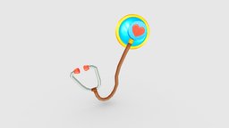 Cartoon stethoscope heart, atrium, patient, treatment, hospital, science, healing, health, treat, lowpolymodel, stethoscope, heartbeat, handpainted, cartoon, stylized, medical, stethophone, echometer, echoscope