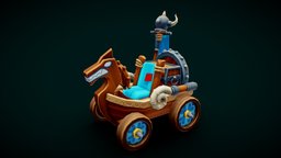 Boat on Wheels viking, lowpoly, car, ship, stylized, boat