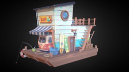 Floating Hippie House fish, fishing, fisherman, hippie, volkswagen-camper, boat, floatinghouse
