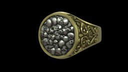 Ring Skulls baroque pattern 3d print model skulls, jewelry, silver, skullring, ring, signet-ring, 3dprintmodel, baroque-pattern, biker-ring