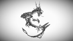 Inktober 2022 Quick Sketch blackandwhite, inktober, lowpoly, monster, fantasy, dragon, rigged, lpmodel, inktober2022