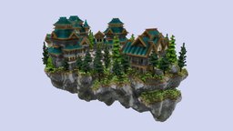 Lobby oak, island, hub, spawn, lobby, azure, spruce, cyan, mineways, minecraft, house