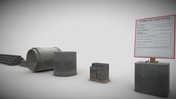 Construction site elements pack pallet, baking, set, travaux, concrete, pack, site, pipes, elements, high-poly, beton, items, drain, construction-site, gutters, chantier, breeze-block, 4096x4096, texturedmodel, dockyard, substancepainter, substance, low-poly, building, construction