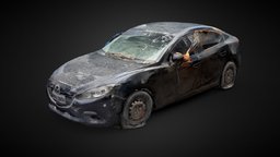 Abandoned Black Dirty Car With Tarpaulins abandoned, land, lidar, sedan, transport, derelict, dilapidated, 3d, vehicle, scan, car, dark, black