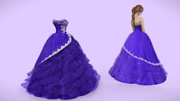 Ruffles Straples Ball Gown green, red, fashion, girls, long, clothes, wedding, pink, fairy, dress, gown, beautiful, womens, elegant, fairytale, wear, puffy, bridal, pbr, low, poly, female, blue, fantasy, ball, ruffled, strapless