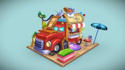 Food Truck truck, cartoonish, stall, hanpainted, vehicledesign, game-model, stylizedmodel, beverage-center, shop-design