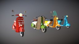 Low Poly Scooter Pack bike, motor, vintage, retro, motorbike, antique, roller, vespa, old, scooter, low-poly-model, low-poly-art, low-poly-game-assets, vehicle, low, poly, escuter, motoretta