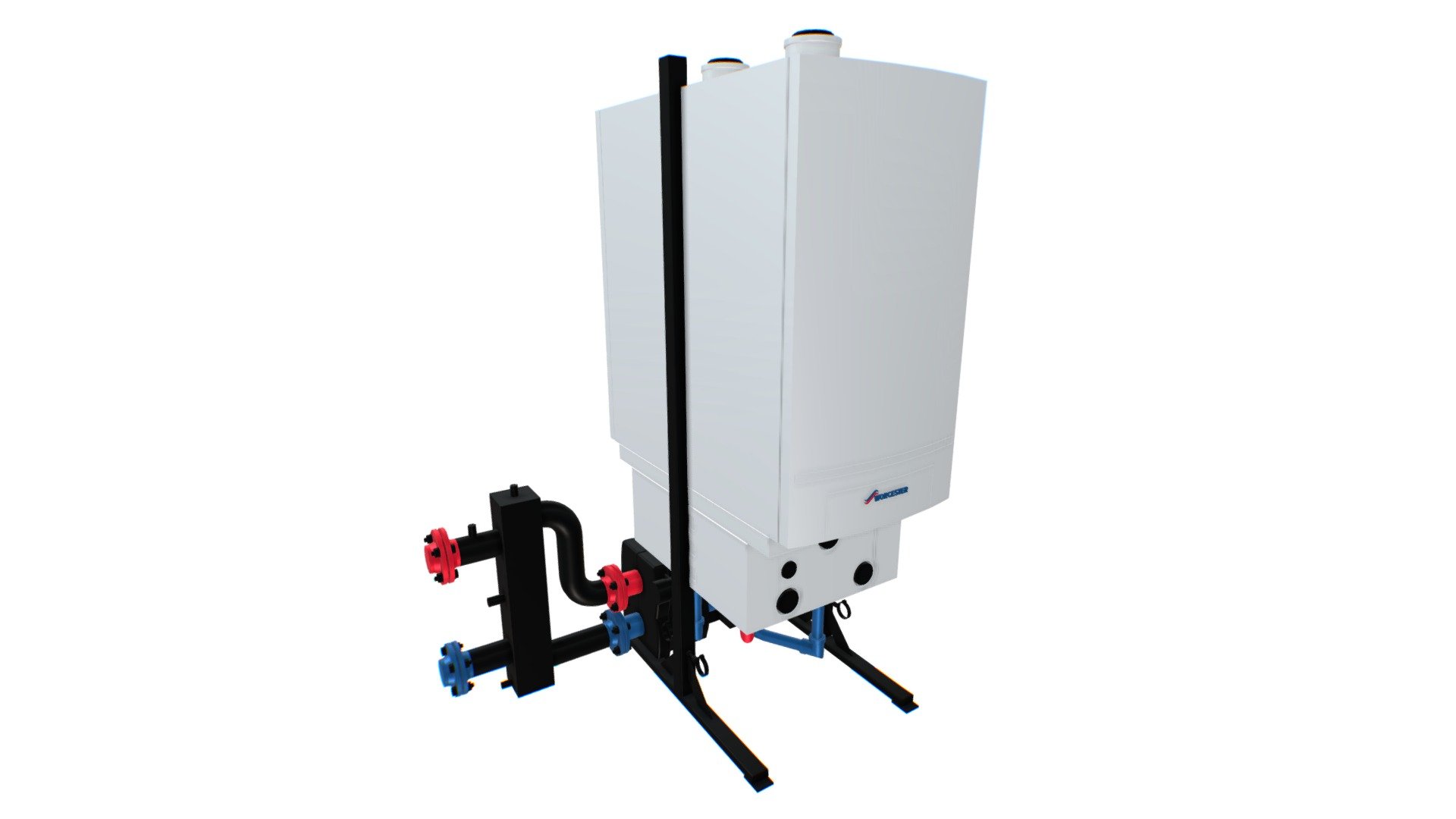 The Worcester GB162 is part of a market leading range of energy-saving condensing wall mounted gas-fired boilers.

The GB162 is an extremely versatile and compact wall hung condensing boiler that can be installed on its own or as part of a multi-boiler ‘cascade’ system. The boiler is available with individual outputs of 45, 65, 80 and 100kW and outputs of up to 800kW can be achieved when multiple units are connected as part of a cascade installation 3d model