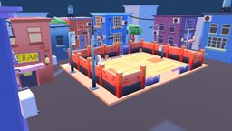Stylized city scene with a basketball-court. buildings, sports, cityscene, architechture, basketball-court, blender, stylized