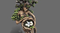 Ent with a bird tree, forest, bird, beauty, snake, ent, leaf, trunk, decor, woman, nature, character, creature, fantasy, human, magic