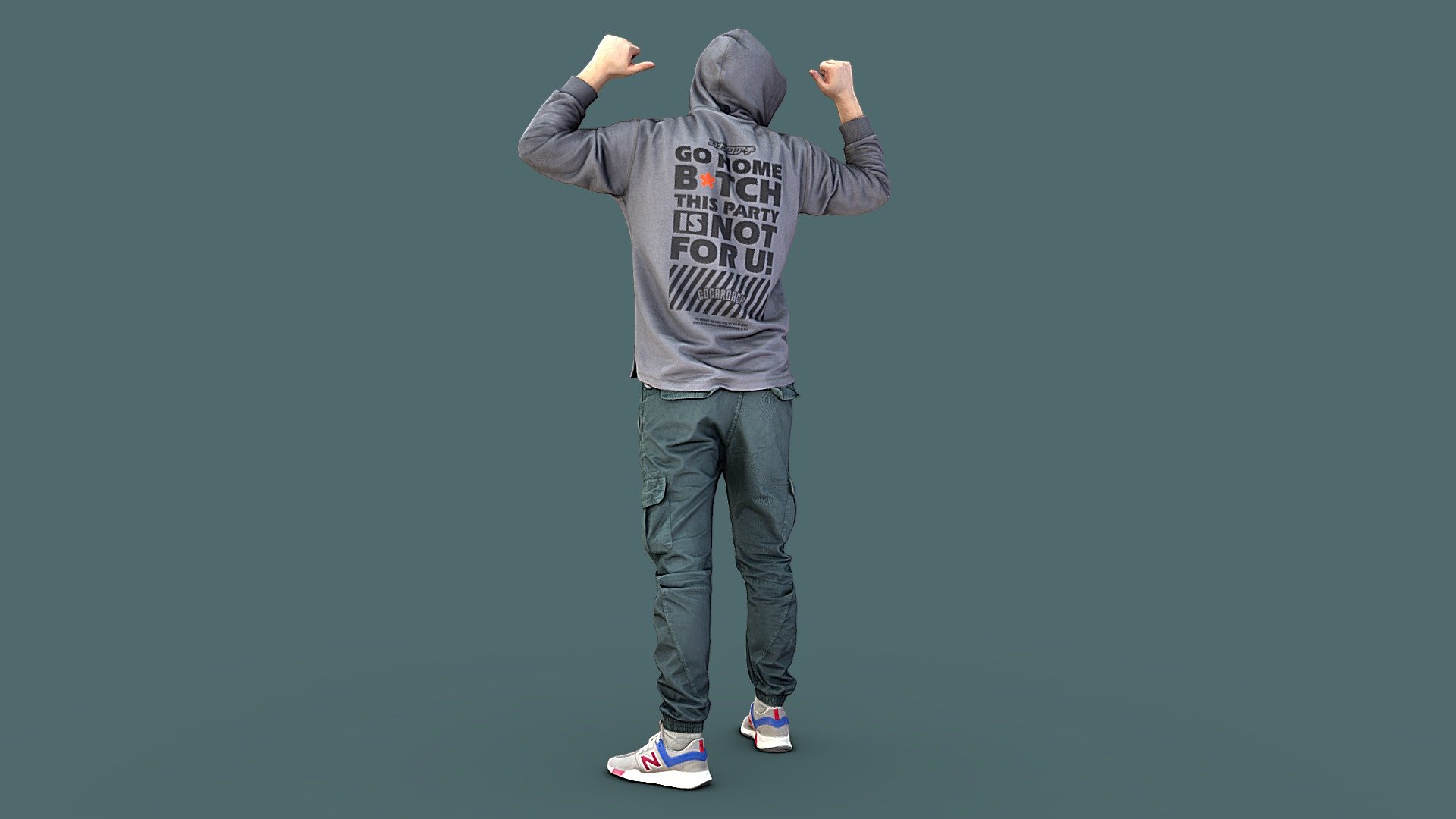 Follow us on Instagram 👍🏻

✉️ A young handsome guy of Scandinavian appearance shows his thumbs at the inscription on the back of his hoodie. He is wearing a gray zip-up hoodie, green sweatpants and trainers.

🦾 This model will be an excellent mid-range participant. It does not need to be very close and try to see the details, it reveals and demonstrates its texture as much as possible in case of a certain distance from the foreground.

⚙️ Photorealistic Casual Character 3d model ready for Virtual Reality (VR), Augmented Reality (AR), games and other real-time apps. Suitable for the architectural visualization and another graphical projects. 50 000 polygons per model 3d model