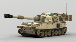 M109 Paladin armored, us, artillery, tank, indonesia, tni, caesar, self-propelled, howitzer, meriam, weapon, sketchup, 3d, military, sketchfab, 155mm, ranpur, m109-paladin, artileri