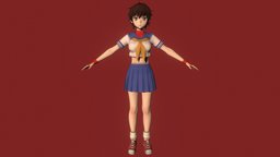 T pose rigged model of Sakura Kasugano cute, teenage, sakura, teen, uniform, woman, beautiful, pretty, schoolgirl, headband, street-fighter, anime-girl, bloomer, girl, game, female, rigged, japanese, sakura-kasugano