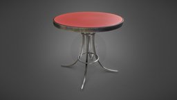 Round Retro Table vintage, retro, indoor, decorative, furniture, table, furnishing, round, decor, kitchen, interiordesign, formica, three-dimensional, pbr, chair, model, design