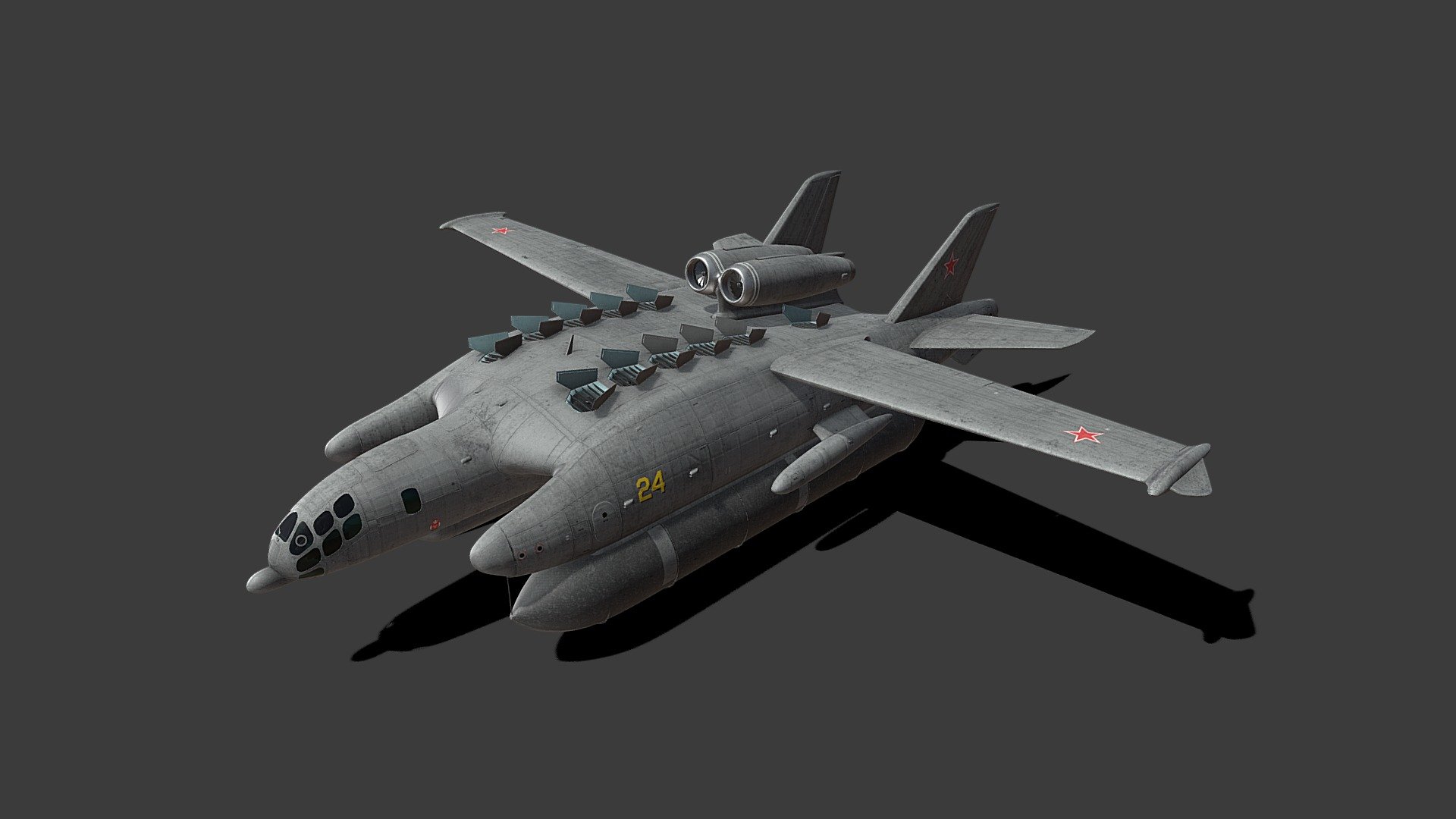 The Bartini Beriev VVA-14 Vertikaľno-Vzletayushchaya Amfibiya (vertical take-off amphibious aircraft) was a wing-in-ground-effect aircraft developed in the Soviet Union during the early 1970s. Designed to be able to take off from the water and fly at high speed over long distances, it was to make true flights at high altitude, but also have the capability of flying efficiently just above the sea surface, using aerodynamic ground effect. The VVA-14 was designed by Italian-born designer Robert Bartini in answer to a perceived requirement to destroy United States Navy Polaris missile submarines. The final aircraft was retired in 1987.

M3  Version of the VVA-14 was to be equipped with twelve vertical lift engines. These engines were cancelled early in their development and the proposed VSTOL configuration never flew.

Note: Model includes pontoons and undercarriage 3d model