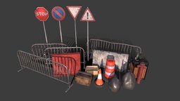 Street Asset Pack assets, trash, cardboard, barrier, props, bottles, fire-hydrant, freemodel, traffic-cone, trashbag, traffic-sign, papercup, concrete-barrier, blender, pbr, free, street, bottle, cardboard-boxes, noai, metal-barrier