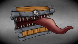 Cartoon Mimic eye, fanart, games, chest, painted, mimic, nice, soul, metal, paintinghand, painting-handpainted, texturing, cartoon, game, wood, dark, video, souls, hand