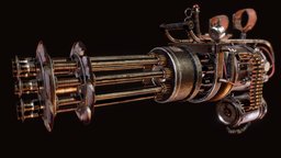 Berserker steampunk, minigun, allegorithmic, lowpolygameasset, weapon, 3dsmax, gameart, substance-painter