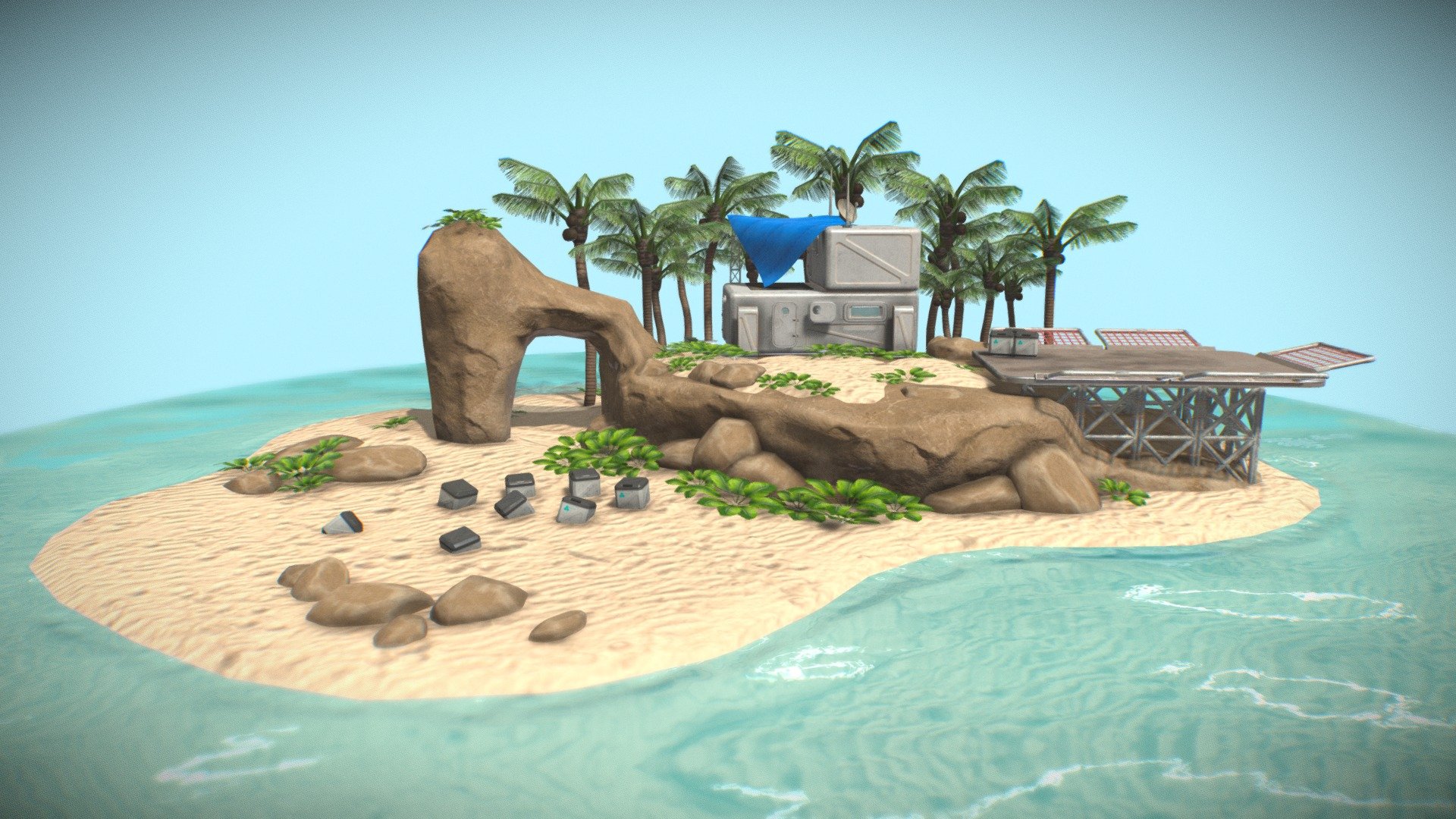 Tropical island diaroma created for a school project. The prompt was to create a small scene with at least one sculpted object. Created using maya, zbrush, substance painter, photoshop, and textures.com 3d model