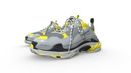 Balenciaga Triple S grey, women, yellow, sneakers, balenciaga, pbr, balenciaga-triple-s