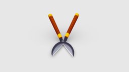 Cartoon gardening scissors tree, garden, household, scissors, tools, cut, farm, arboretum, prune, lowpolymodel, handpainted, cartoon, stylized