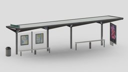 Bus Stop 05 Low Poly Realistic modern, bench, assets, element, urban, highway, road, new, bus, york, america, uk, public, realistic, station, waiting, stop, architecture, game, 3d, pbr, low, poly, model, city, street