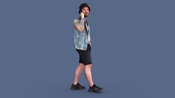 Dude Talking by Phone people, standing, walking, photorealistic, urban, hipster, tattoo, zoomer, homme, brutal, motion, youth, talking, casual, vagabond, step, piercing, subculture, tourist, gait, man, street, male, cityzen