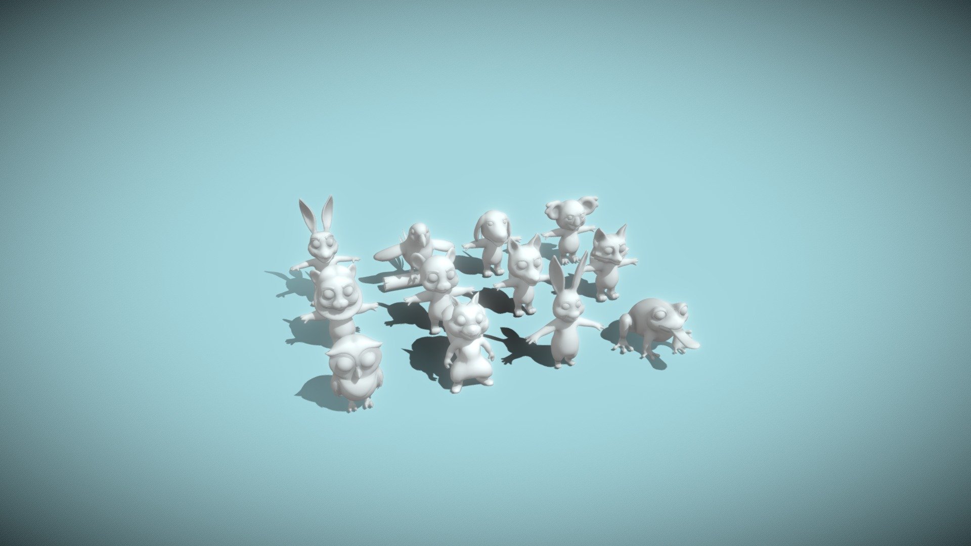 Cartoon Animals Animated and Rigged Base Mesh 12 3D Models Pack includes:  




Cartoon Owl Animated and Rigged Base Mesh 3D Model

Cartoon Squirrel Animated and Rigged Base Mesh 3D Model

Cartoon Rabbit Animated and Rigged Base Mesh 3D Model

Cartoon Frog Animated and Rigged Base Mesh 3D Model

Cartoon Ara Parrot Animated and Rigged Base Mesh 3D Model

Cartoon Lion Animated and Rigged Base Mesh 3D Model

Cartoon Tiger Animated and Rigged Base Mesh 3D Model

Cartoon Wolf Animated and Rigged Base Mesh 3D Model

Cartoon Fox Animated and Rigged Base Mesh 3D Model

Cartoon Hound Dog Animated and Rigged Base Mesh 3D Model

Cartoon Koala Animated and Rigged Base Mesh 3D Model

Cartoon Kangaroo Animated and Rigged Base Mesh 3D Model

Technical details (same for all models):  




All models are rigged and animated (links to animations in the 1st comment).

Only following formats contain rig/animation: BLEND, FBX, GLTF/GLB.
 - Cartoon Animals Animated Base Mesh 12 3D Models - Buy Royalty Free 3D model by 3DDisco 3d model