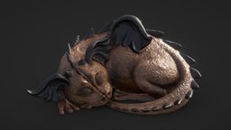 Dragon Sculpture sculpt, spikes, painted, wings, limestone, ears, decor, tail, realistic, gypsum, stone, creature, decoration, dragon, sculpture